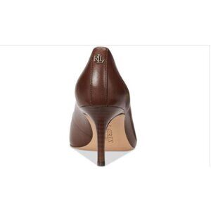 Lauren Ralph Lauren Lanette Pump Brown Leather Classic‎ Gold RL Logo Size 7.5B